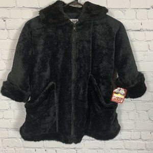 Corky & Company Girls Black Faux Fur Coat Jacket Size 5 NWT